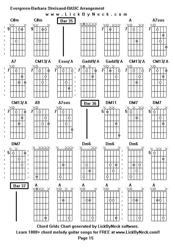 Chord Grids Chart of chord melody fingerstyle guitar song-Evergreen-Barbara Streisand-BASIC Arrangement,generated by LickByNeck software.